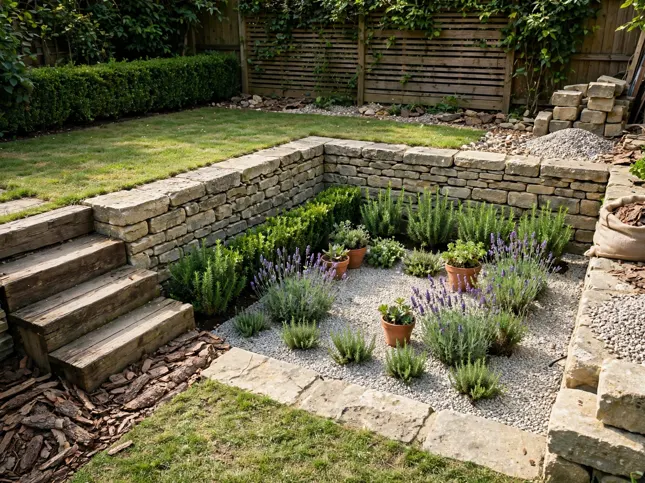 Sunken Garden Pit in a themed backyard garden corner