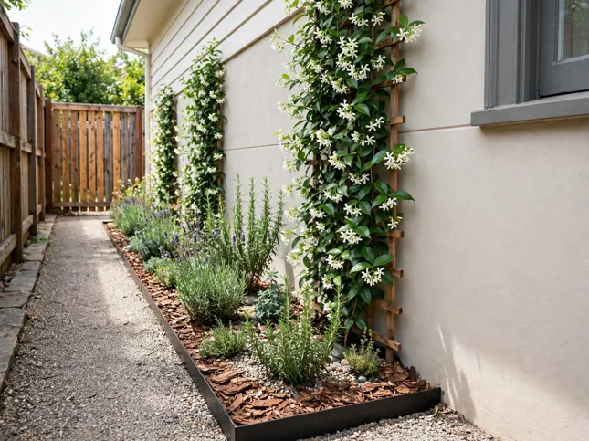 Scented Wall Climber Strip in a narrow side yard strip beside a house