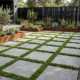 Linear Paver and Grass Grid style modern backyard landscaping hero view