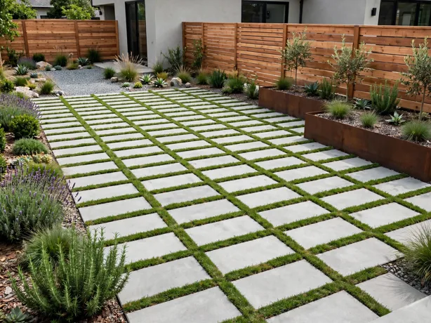 Linear Paver and Grass Grid in a modern backyard landscaping