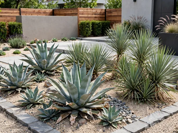 Architectural Agave and Yucca Bed in a modern backyard landscaping