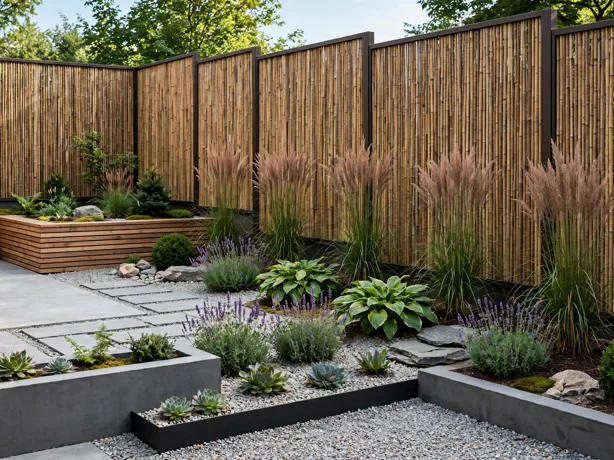 Bamboo Screen Modern Border in a modern backyard landscaping