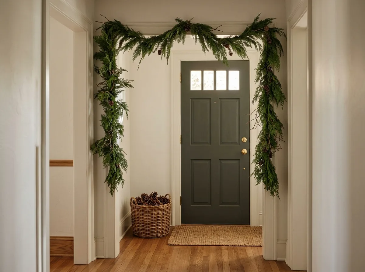 Garland framing the inside of a front door
