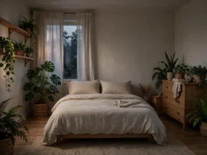 Dim bedroom with shade-tolerant plants