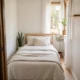 Tiny bedroom with slim plants in tight spots