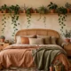 Boho bedroom with plants rattan and terracotta