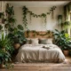 Lush jungle bedroom with layered plants