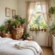 Budget bedroom with thrifted plant pots