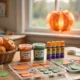 Preschool craft table ready for pumpkin crafts