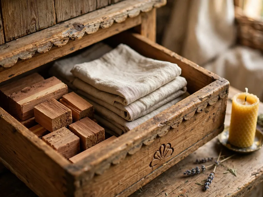 cedar blocks and linen in a drawer
