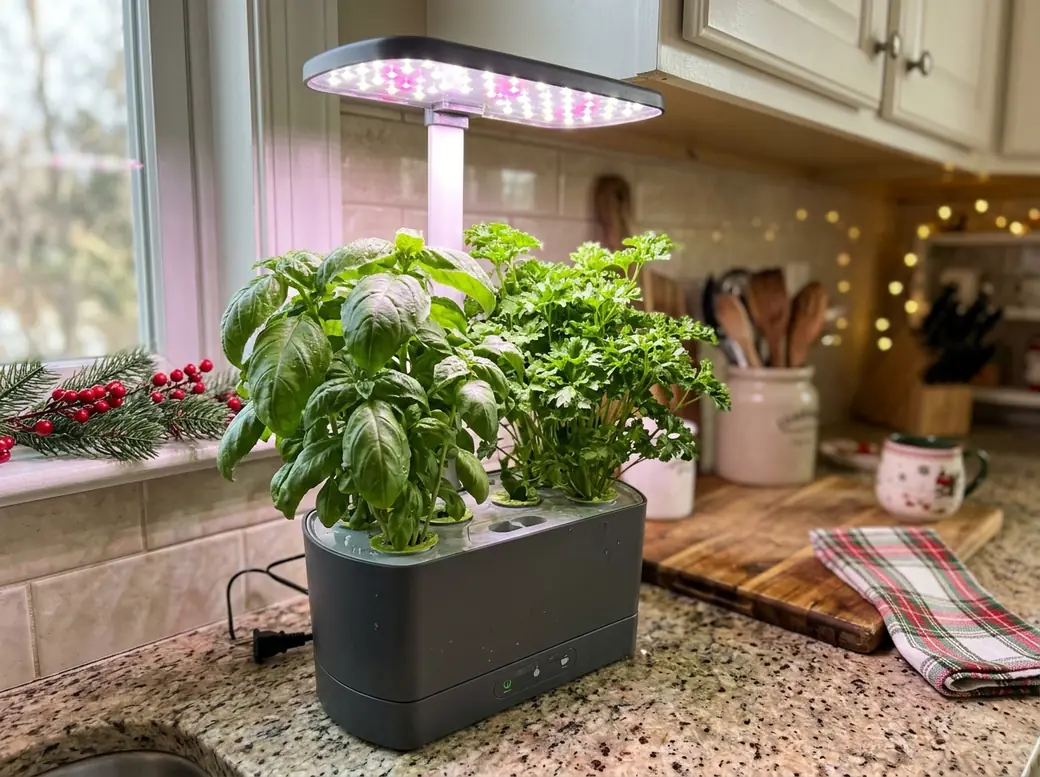 Countertop herb garden kit with grow light