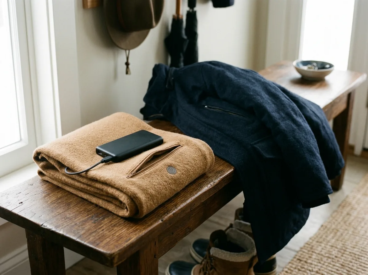Camel heated scarf folded with its power bank