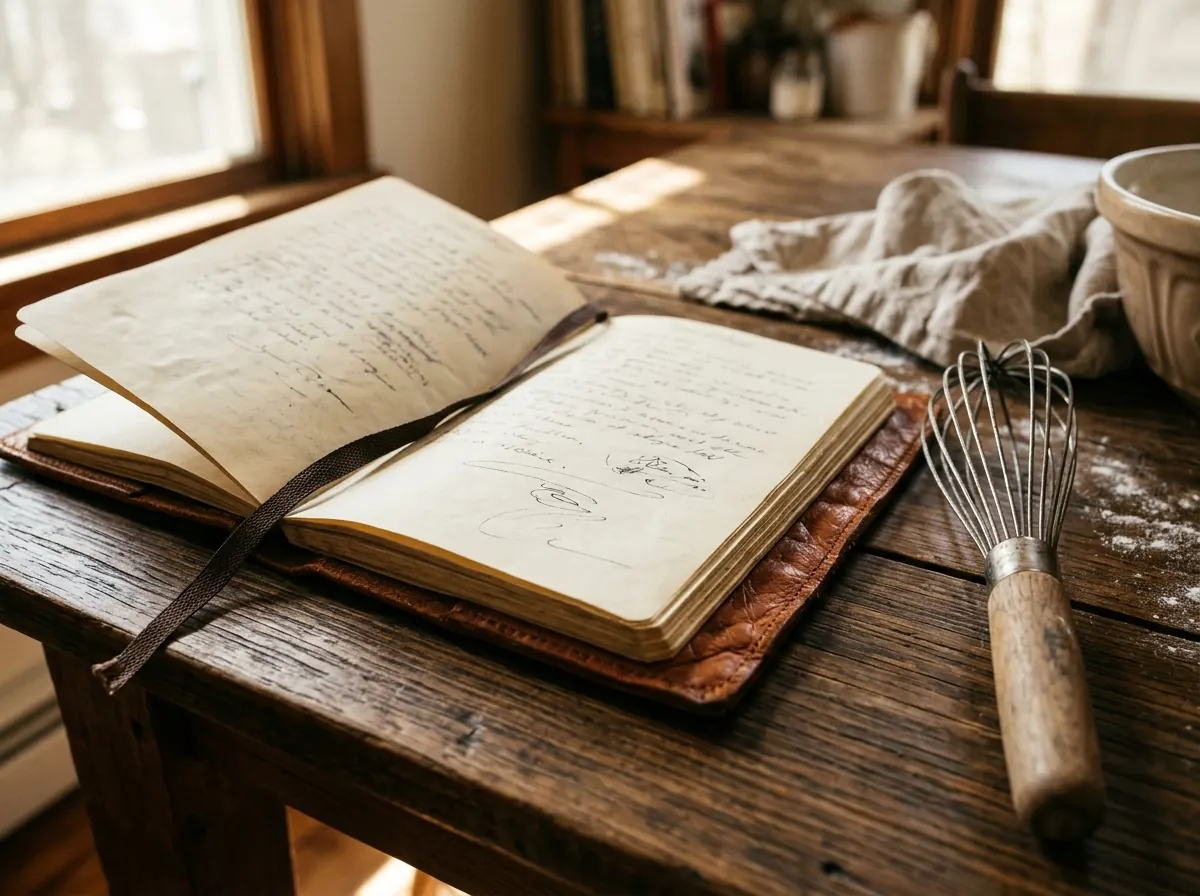 Cognac leather recipe journal with ribbon marker