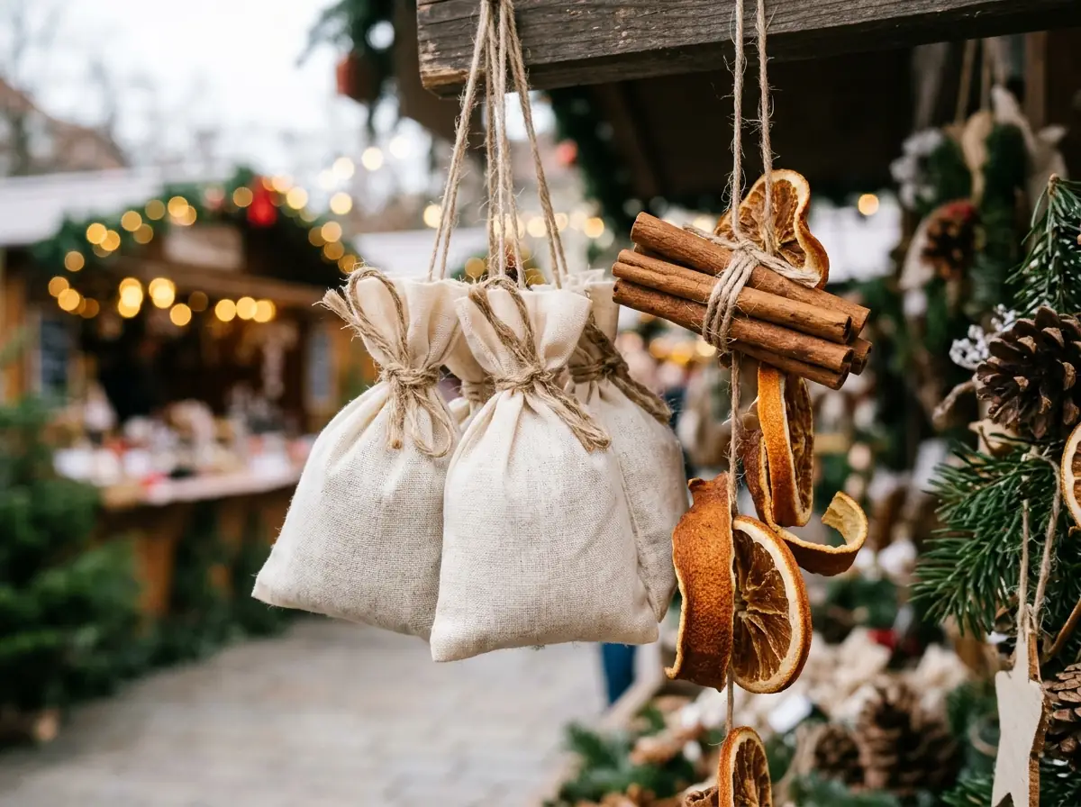 Muslin spice sachets with cinnamon and dried orange