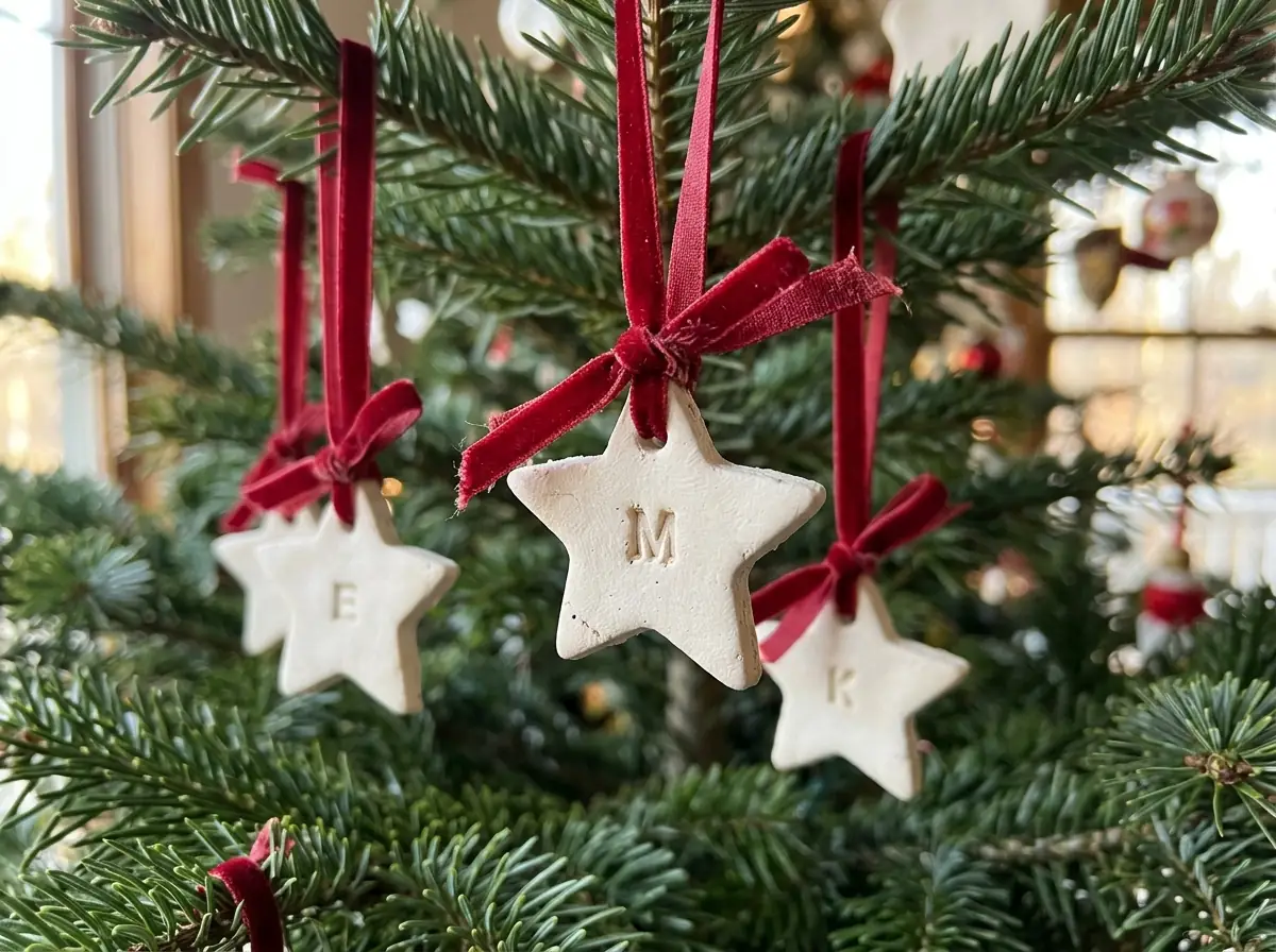 Stamped clay ornaments with initials