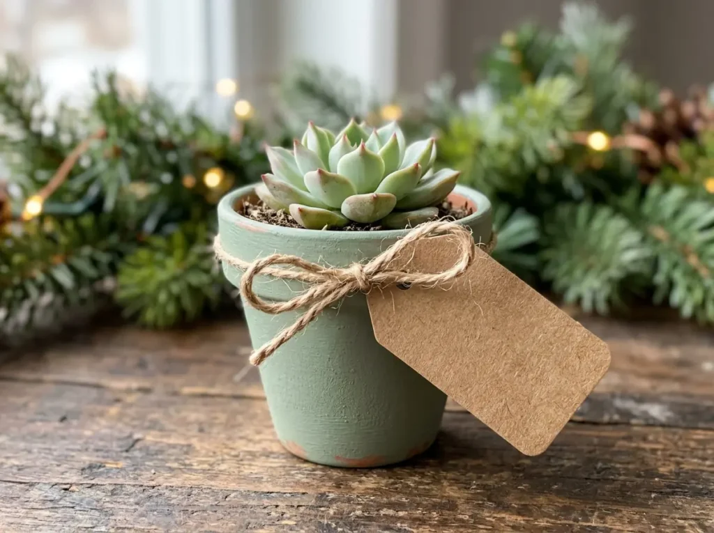 Mini succulent in a sage-green painted pot