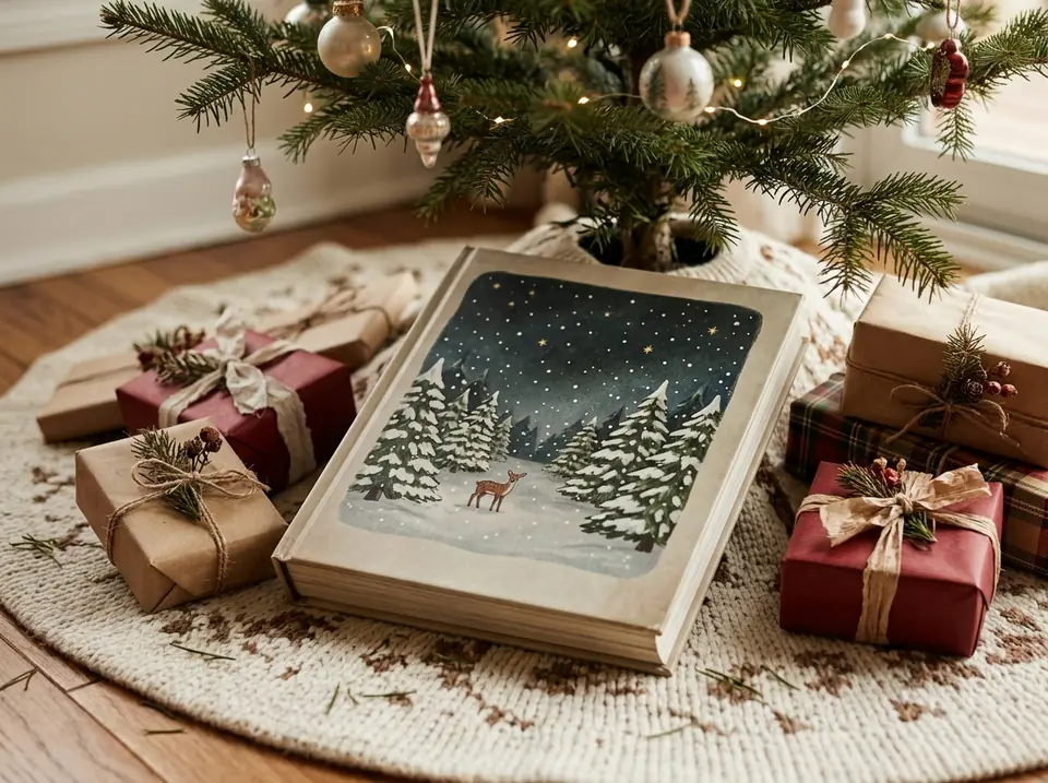 Children's Christmas story book with a festive blank cover