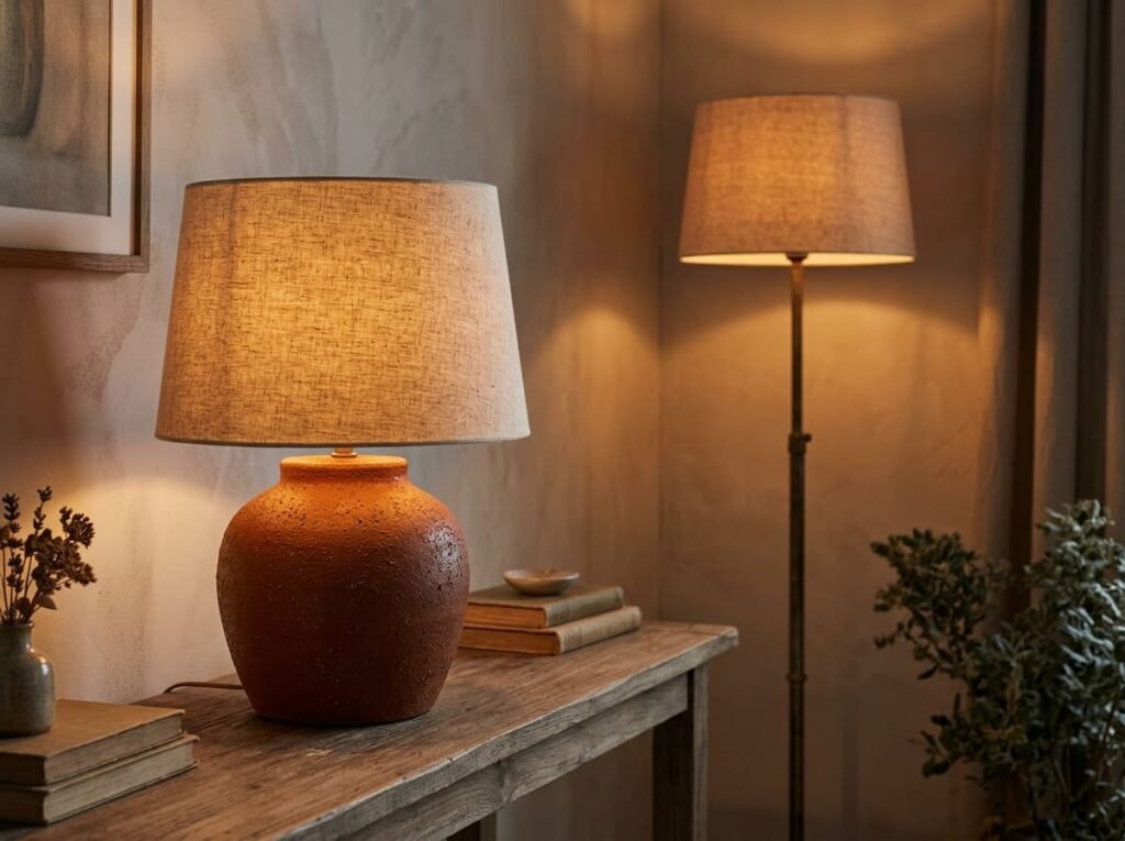 Layered fall lamps with rust ceramic base