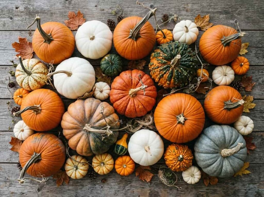 Different types of pumpkins for Thanksgiving table decor