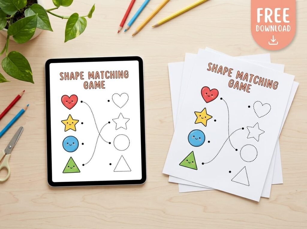 Preview of the free shape matching printable PDF download