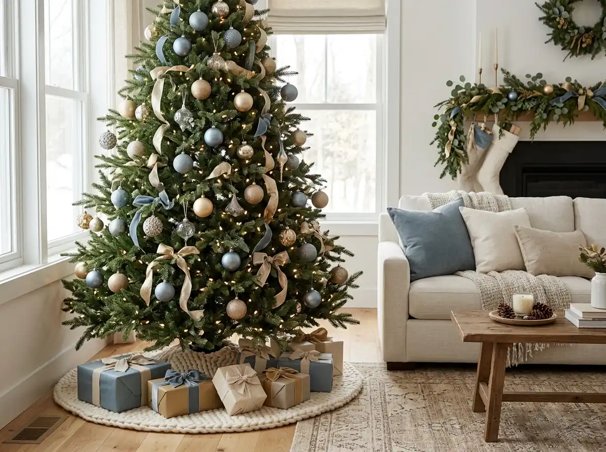 Dusty blue and gold Christmas tree