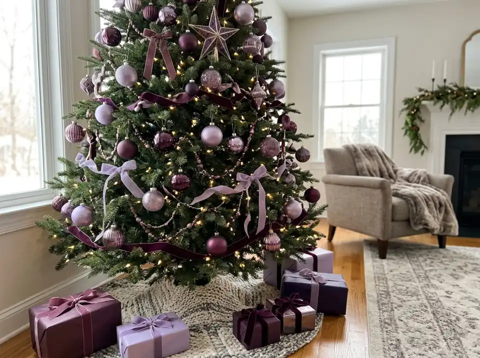 Purple Christmas tree with plum and lavender ornaments