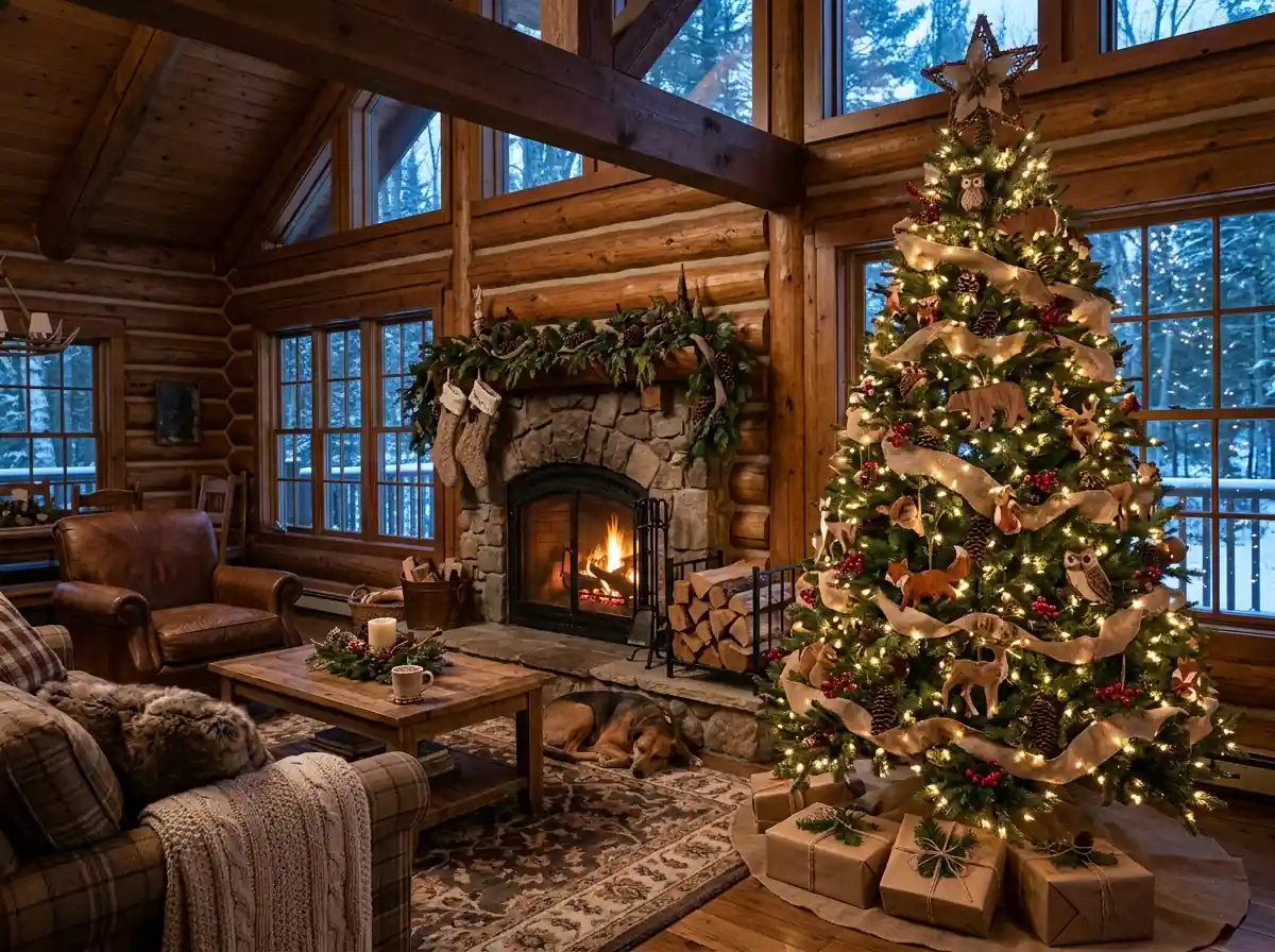 Christmas tree decorated in a woodland forest theme