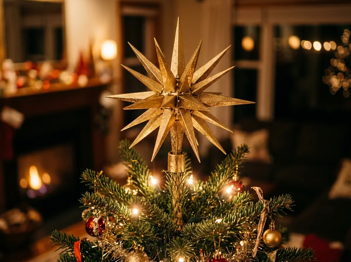 Gold Moravian star tree topper