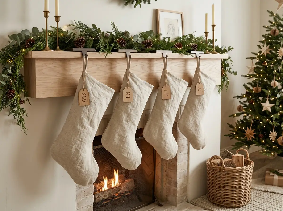 Unbleached linen Christmas stockings