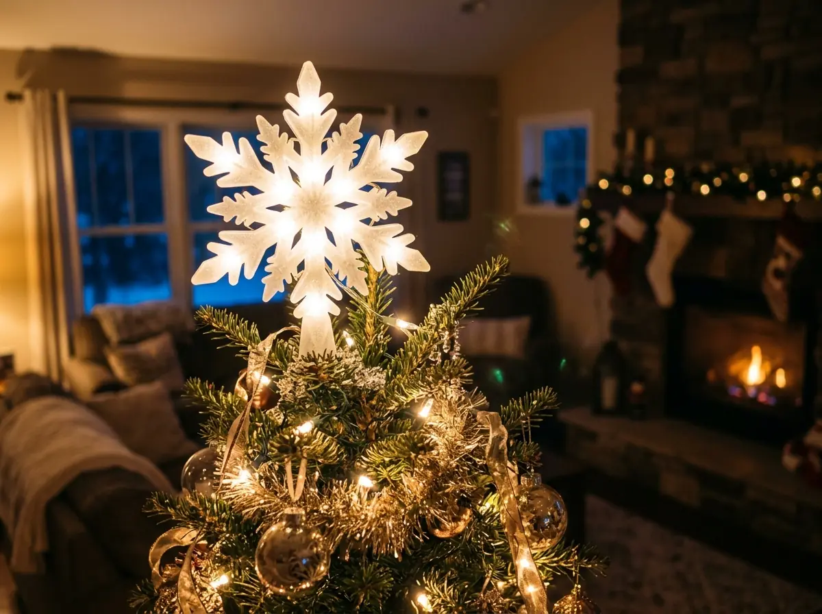 Lighted snowflake Christmas tree topper