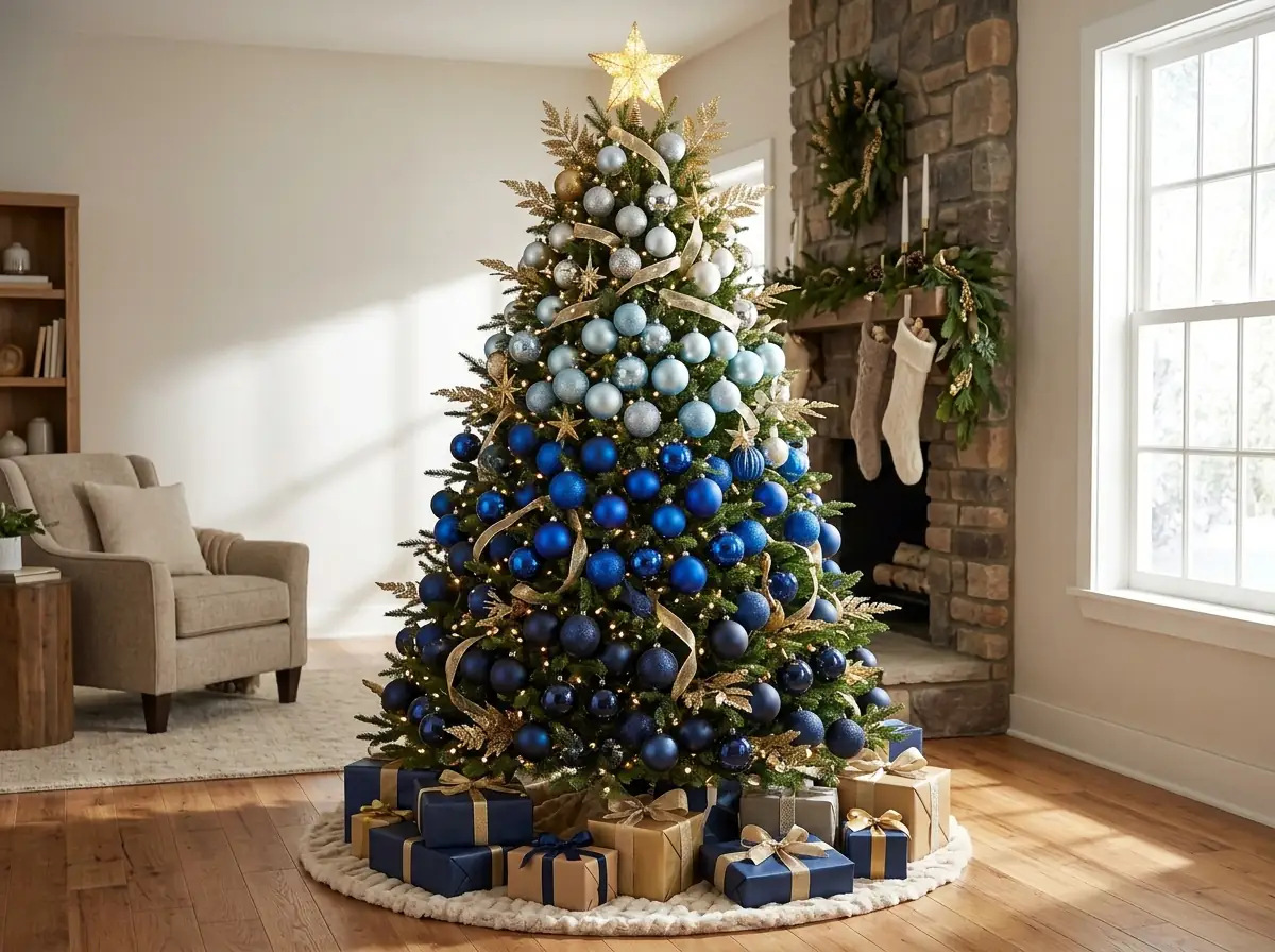 Blue ombre Christmas tree fading from dark to pale