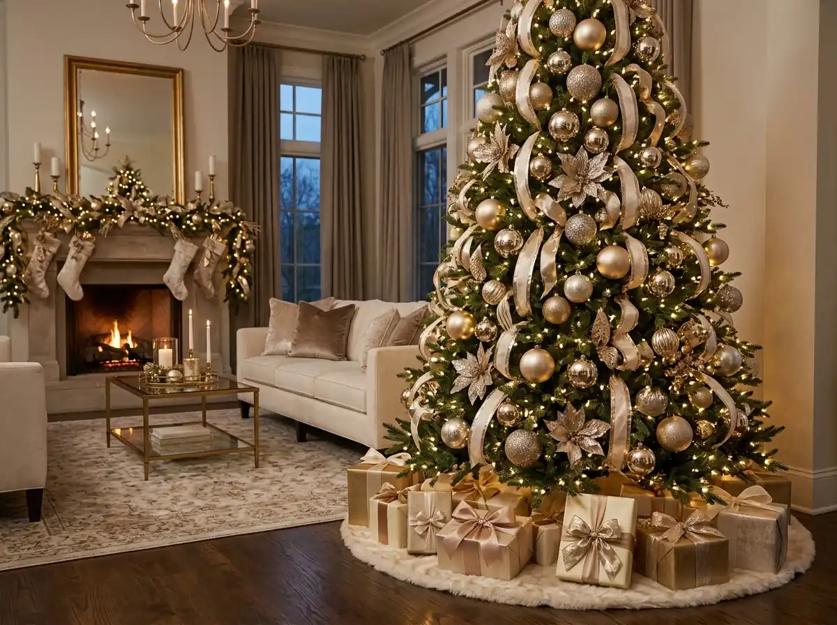 Champagne and gold metallic Christmas tree