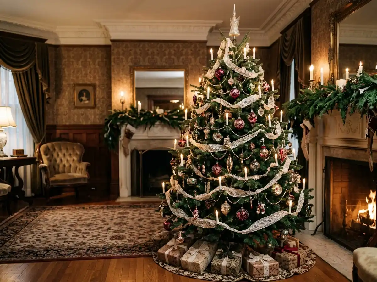 Victorian style Christmas tree with candle clips