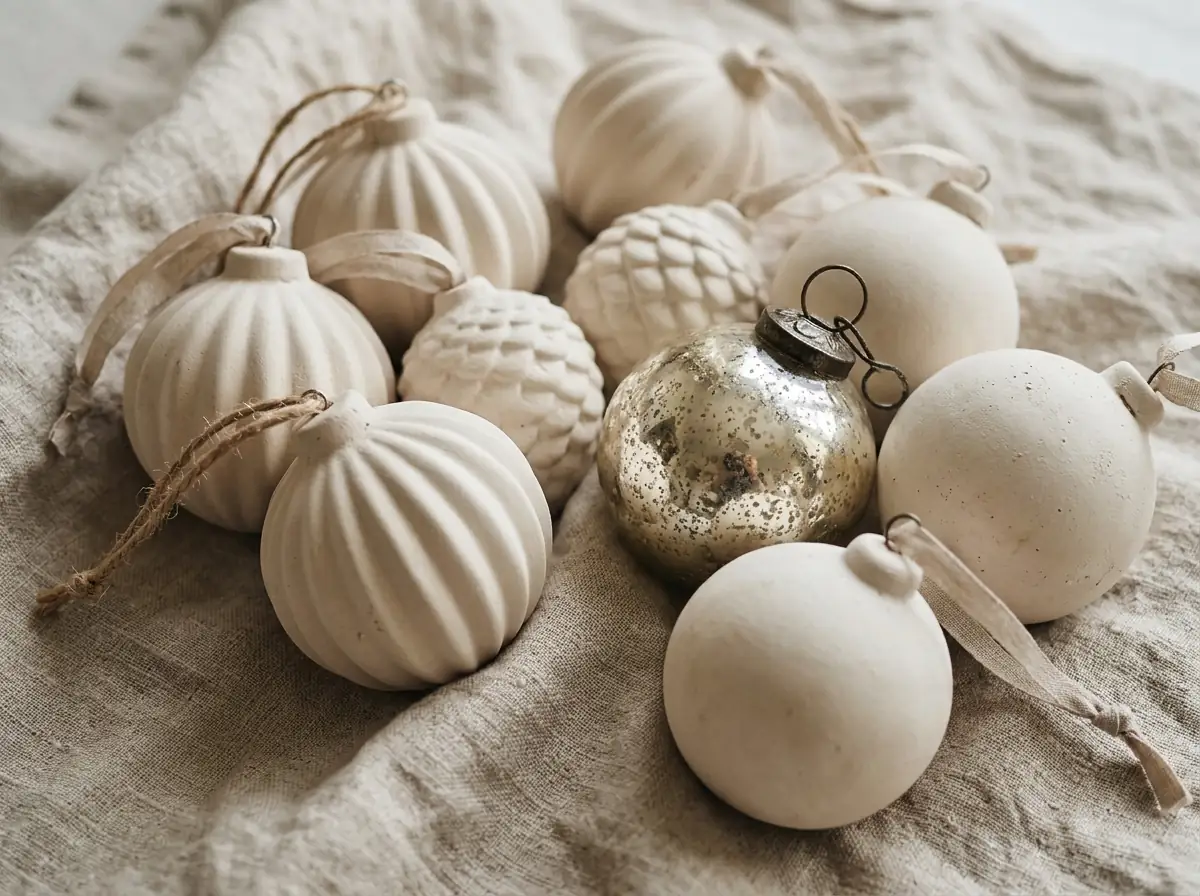 Matte ceramic and mercury glass ornaments