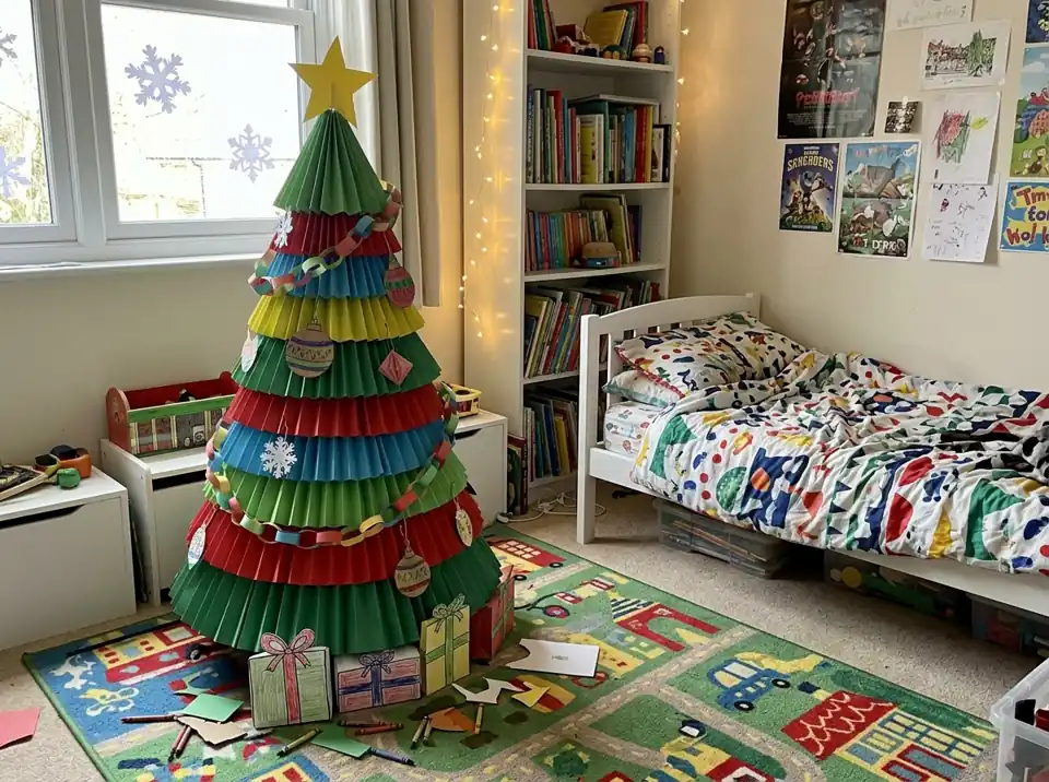 Paper Christmas tree in a kids room