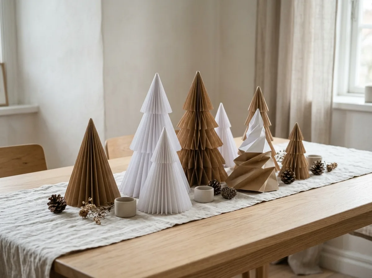 White and kraft paper Christmas trees