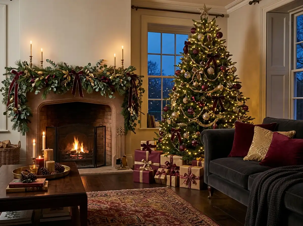 Burgundy and Gold Christmas Decor for a Rich, Elegant Home