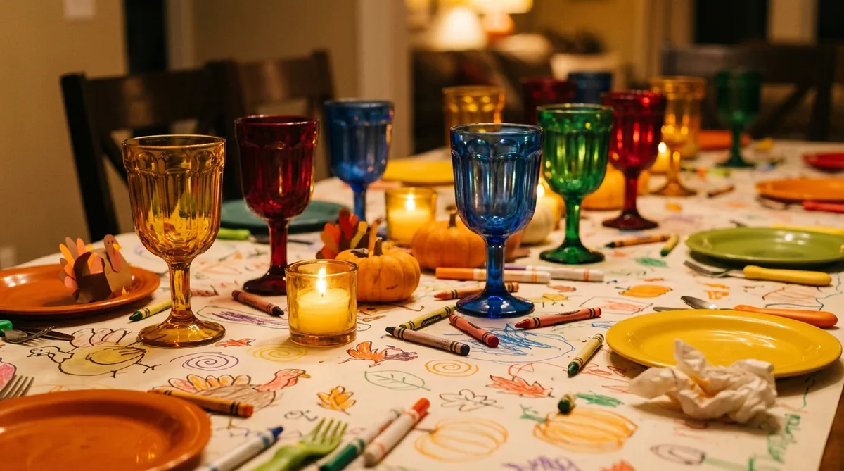 Shatterproof amber goblets that still look fancy on a child-friendly Thanksgiving table