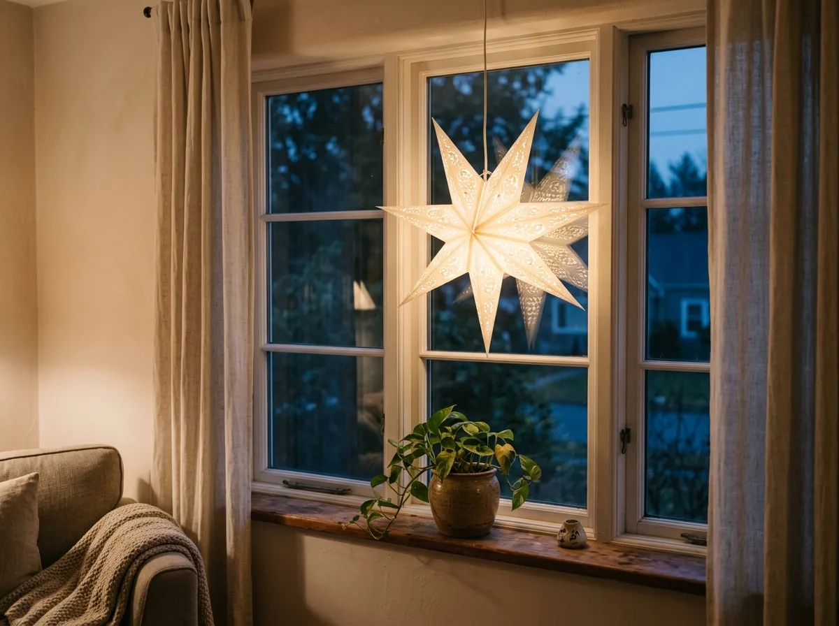 Large paper star lantern in a window