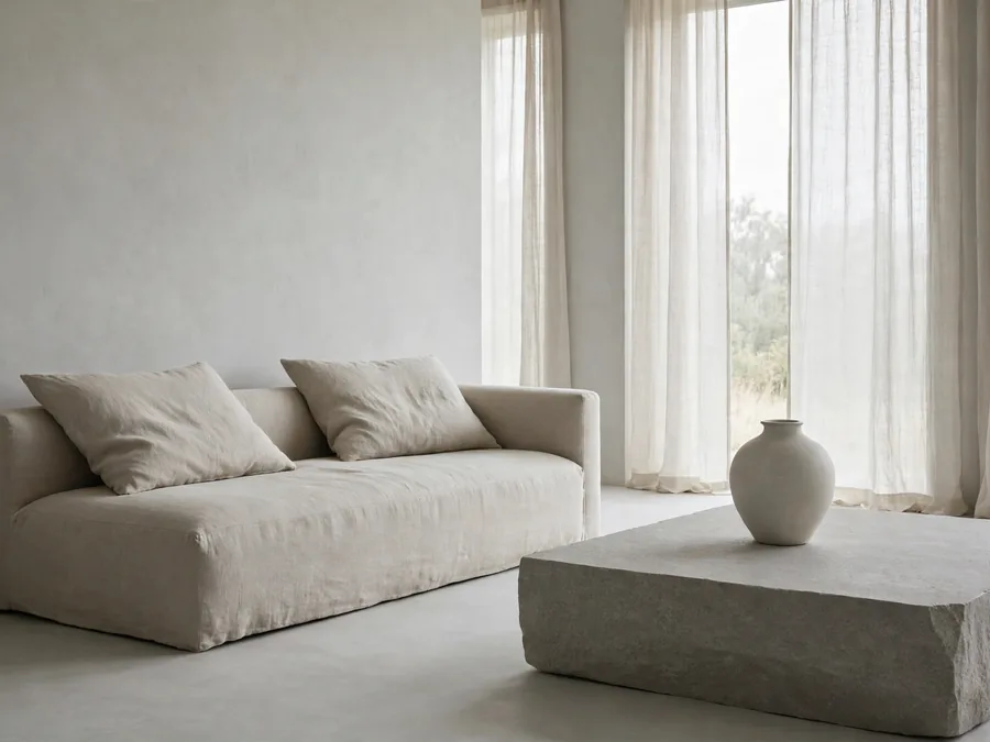 Calm minimalist living room in muted tones