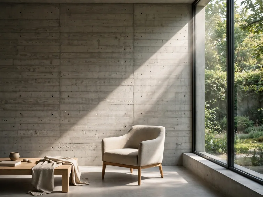 Concrete room with one shaft of sunlight