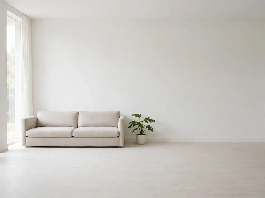 Calm living room with one sofa and clear floor