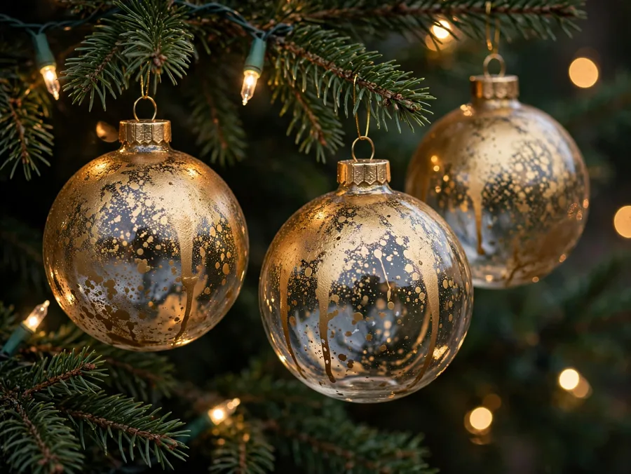 Gold spray-painted glass ornaments
