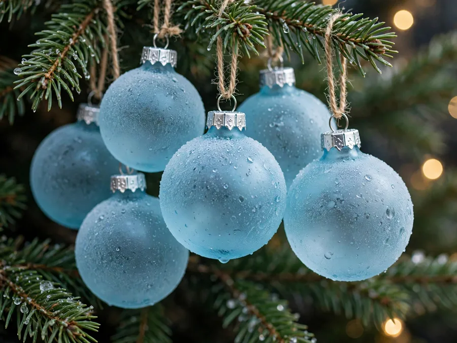 Frosted blue glass ornaments
