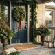 Christmas front porch with a wreath and garland