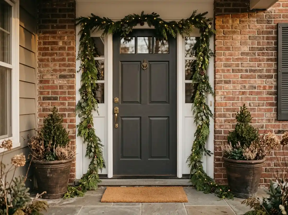 slim garland framing a front door