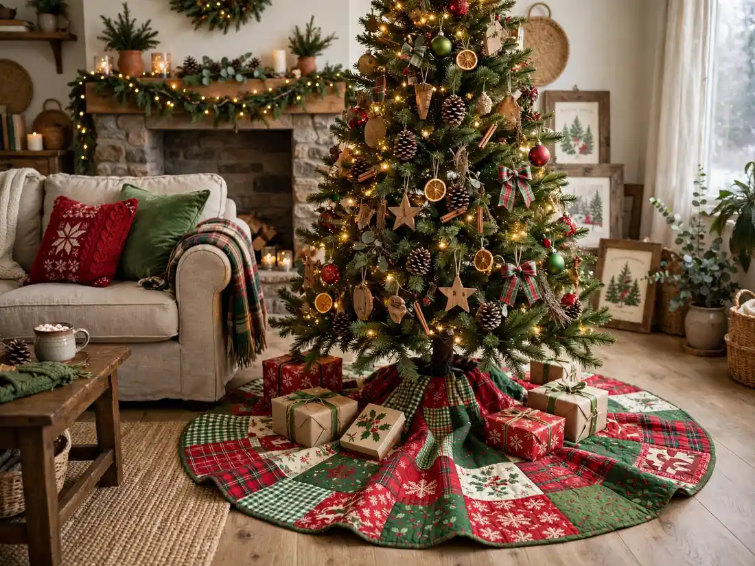 Quilted patchwork tree skirt