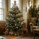 Retro Christmas tree with saturated glass ornaments and warm colored lights