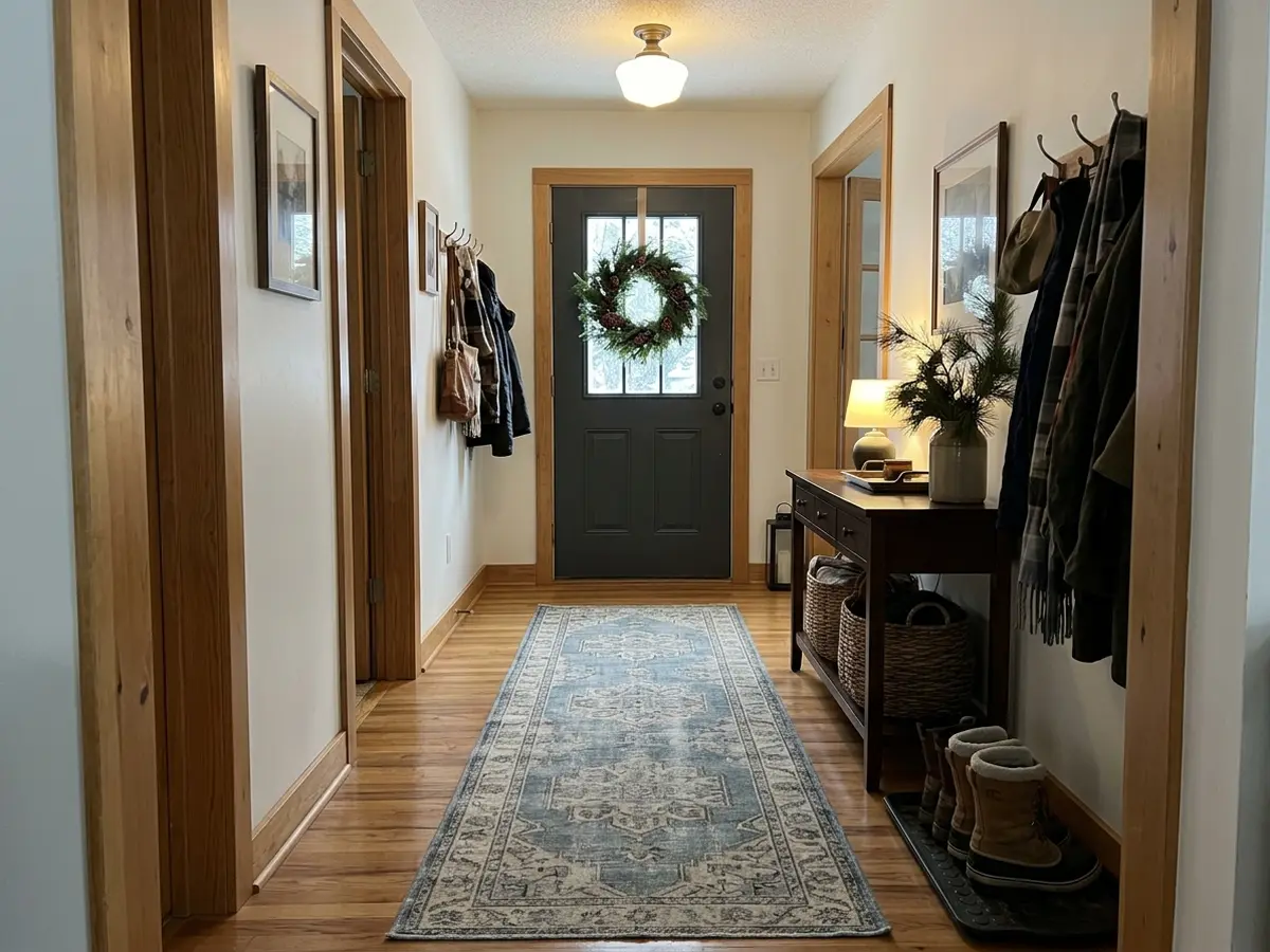 Dusty blue runner in a hallway