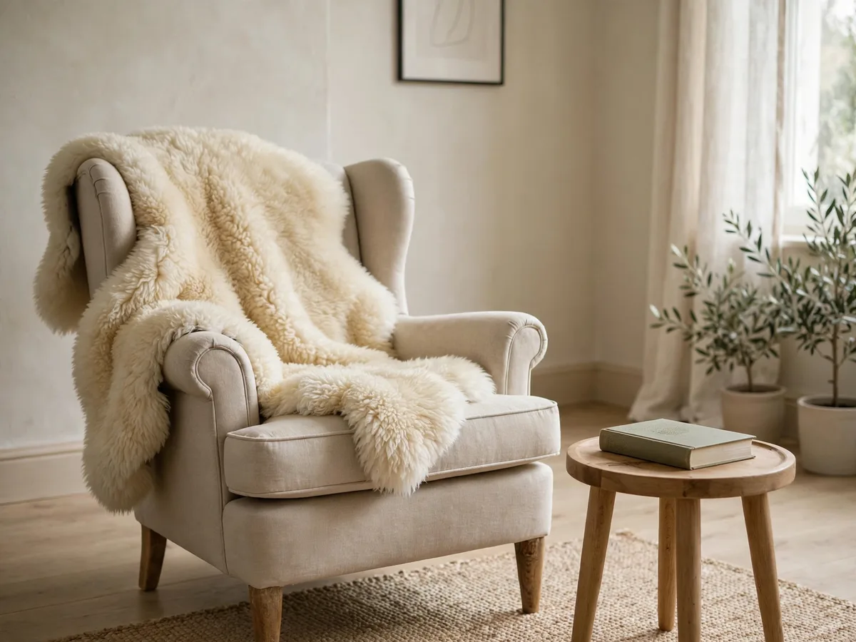 Sheepskin throw on an armchair